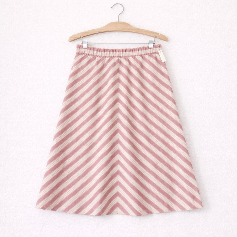 MAX STUDIO | NWT Red & White Diagonal Striped Midi Skirt with Pockets – Medium - Picture 2 of 7